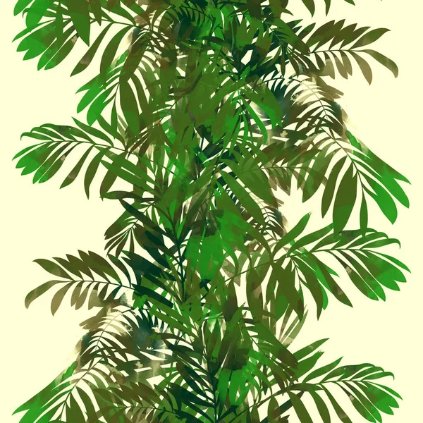 Silhouettes Palm Leaves Vintage Seamless Pattern Digital Lines Hand Drawn — 图库照片