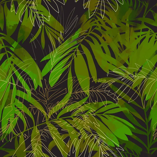 Силуети Пальмового Листя Вінтажний Безшовний Візерунок Цифрові Лінії Малюють Картину — стокове фото