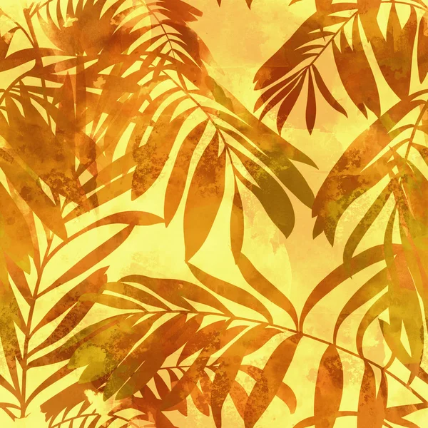 Silhouettes Palm Leaves Vintage Seamless Pattern Digital Lines Hand Drawn — 图库照片