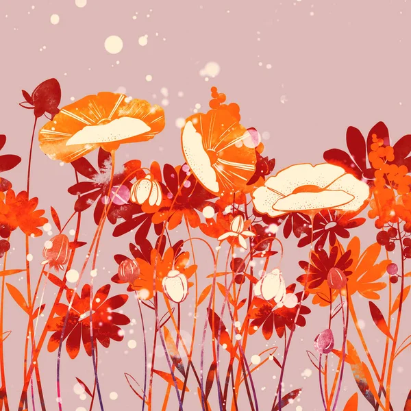 Narin Çayır Çiçekleri Dikdörtgen Bir Sınır Çizer Dijital Çizgiler Suluboya — Stok fotoğraf