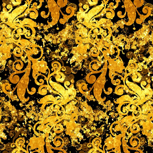 황금빛 자연적 동기를 실루엣 뒤엉키고 빈티지 솔기없는 무늬가 뒤엉키고 아크릴 스톡 이미지