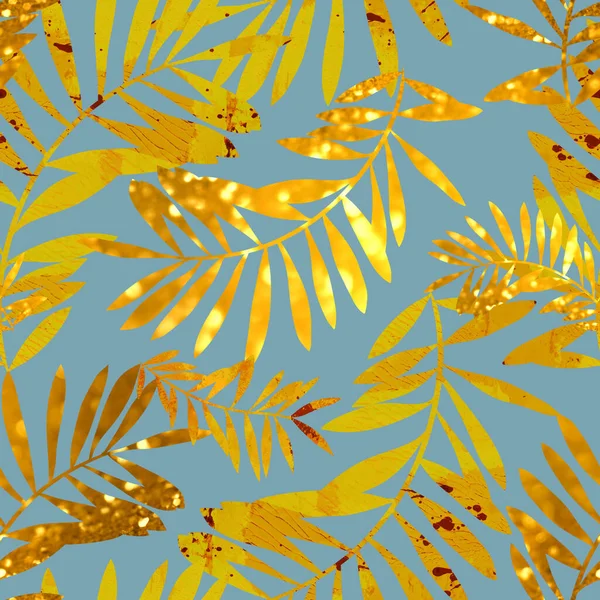 Золотые Тропические Листья Бесшовные Цифровое Искусство Смешанной Медиа Текстурой Акварель — стоковое фото