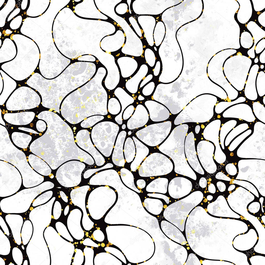 Abstract line ornament neurographic seamless pattern. Digital art with mixed media texture. Endless motif for packaging, scrapbooking, textiles, decoupage paper.