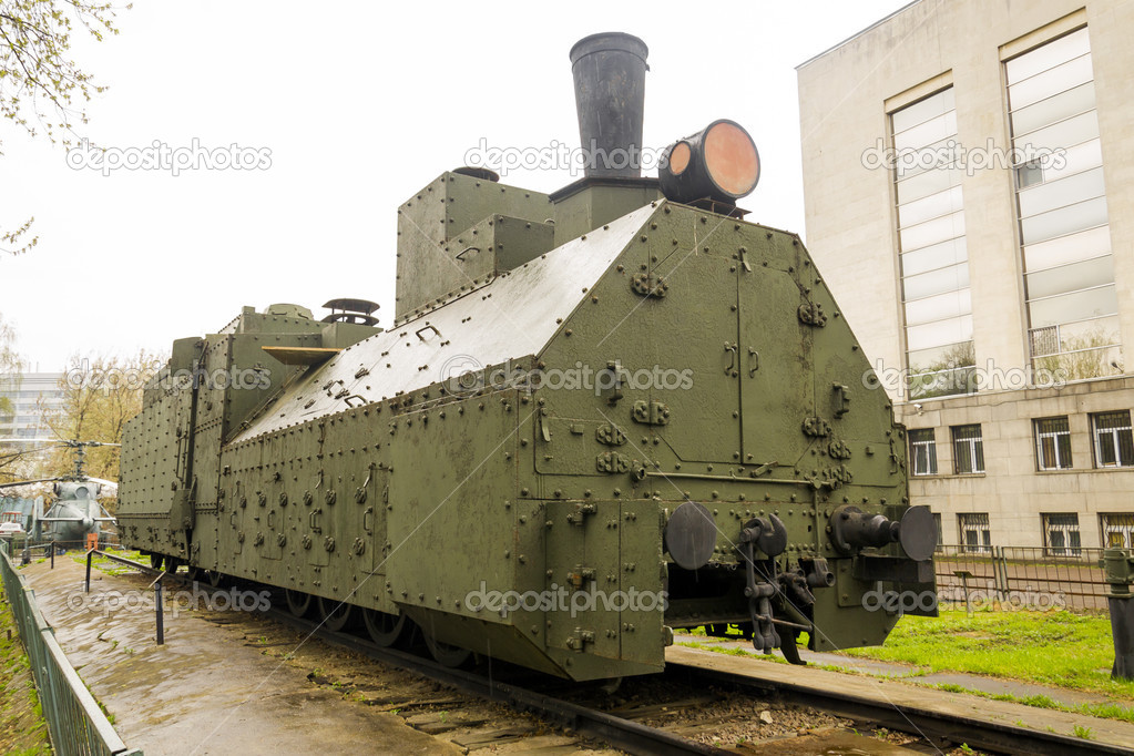 Armoured WWII Russian locomotive class Ov 5067 front right view