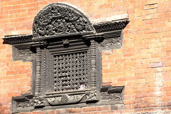 Carved wood latticre window-Patan-Nepal. — Stock Photo, Image