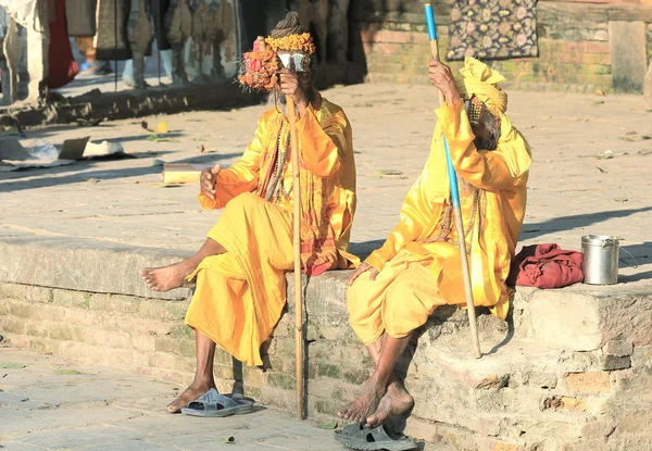 Sadhus in piazza Durbar-Kathmandu . — Foto Stock