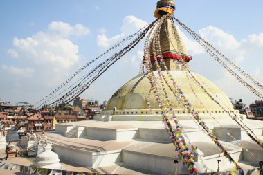 boudhanath-bodhnath Budist dua bayrakları taşıyan, büyük stupa. Katmandu-nepal. 0312
