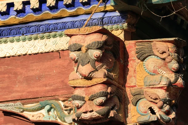 Frieze and corner sculptures-Bidebashini temple. Bandipur-Nepal. 0437 — Stock Photo, Image