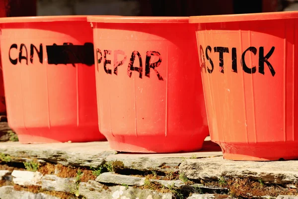 Plastic waste bins. Pitam Deurali-Nepal. 0551 — Stock Photo, Image