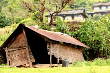 eski kabin mat duvarları olan. landruk-nepal. 0579