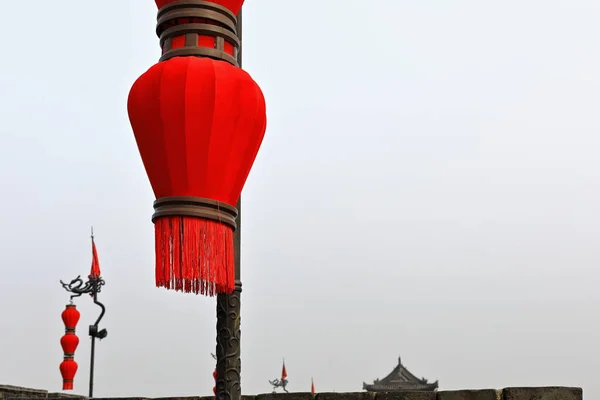 Lanternas Vermelhas Estilo Chinês Não Iluminado Para Iluminação Noturna Não — Fotografia de Stock