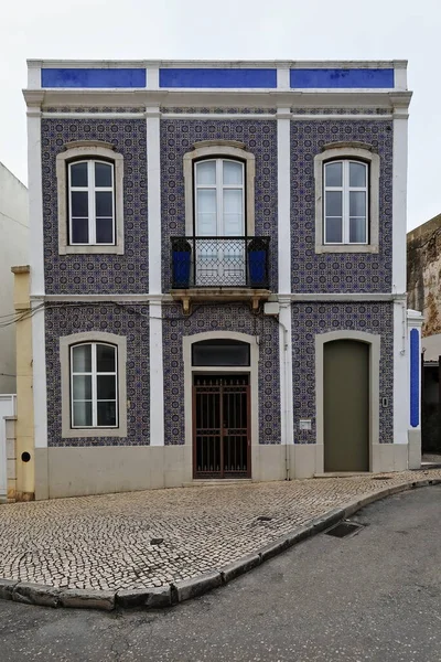 Vernacular Architecture Blue Yellow Tile Facade Closed Refurbished Old Neoclassical — ストック写真