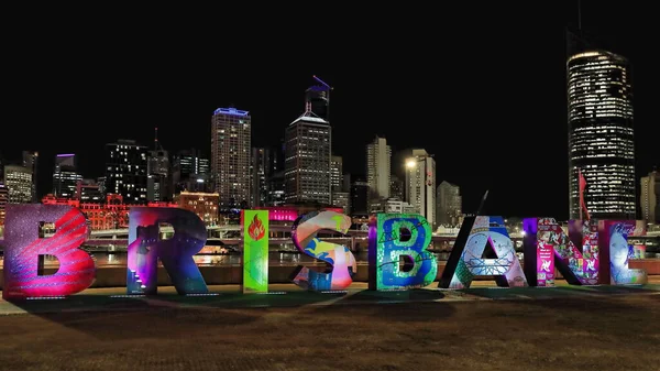 Brisbane Australia October 2018 Brisbane Sign Landmark Lit Night South — Photo