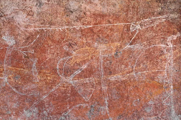 Ancestral Aboriginal Rock Art Armed Men Barbed Spear Dji Borru — Stock Photo, Image