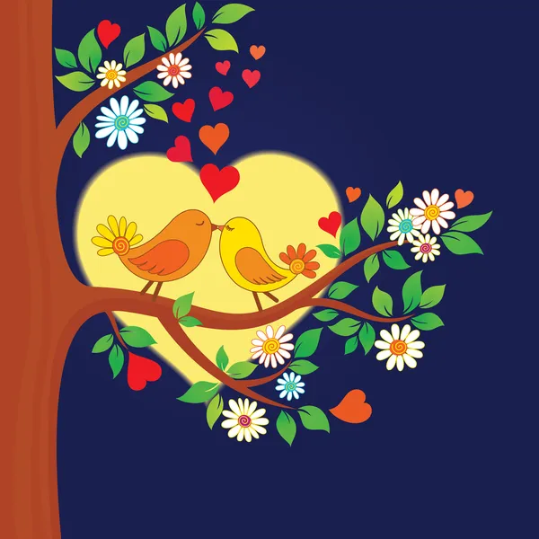Two Cute Birds Love Kissing Branches White Blooms Spring Day Stock ...