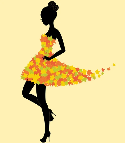 Χορεύτρια κορίτσι στο φόρεμα της Φθινοπωρινά φύλλα — Διανυσματικό Αρχείο