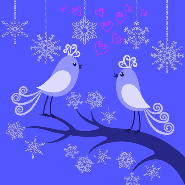 Dwa ptaki zima w miłości — Wektor stockowy