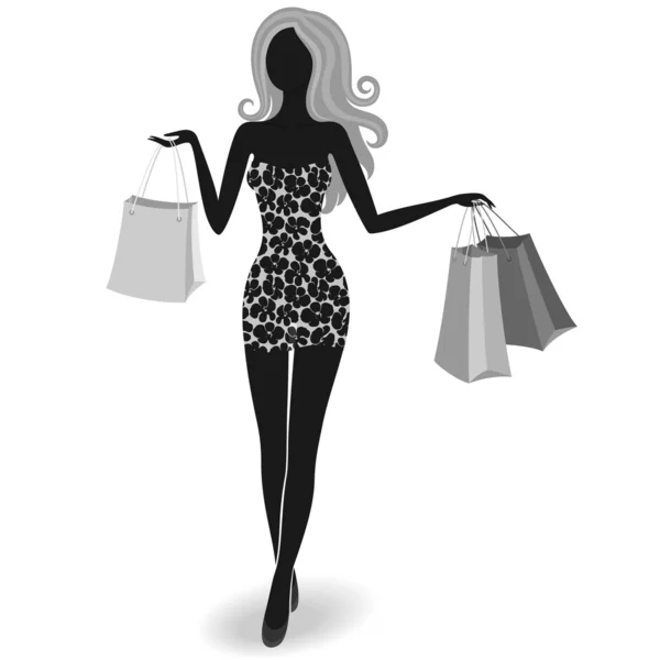Silueta de una chica de compras — Vector de stock