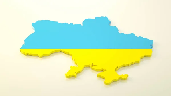 Ukrainian Territory Map National Colors Blue Yellow Volumetric Illustration Glossy — Stock Photo, Image