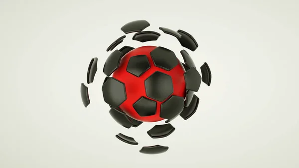 Красный Футбольный Мяч Сломался Разделился Множество Шестиугольных Частей Иллюстрация — стоковое фото