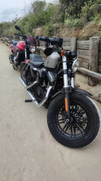 Italy Rome June 2022 Motorcycle Parked Beach — Stockfoto