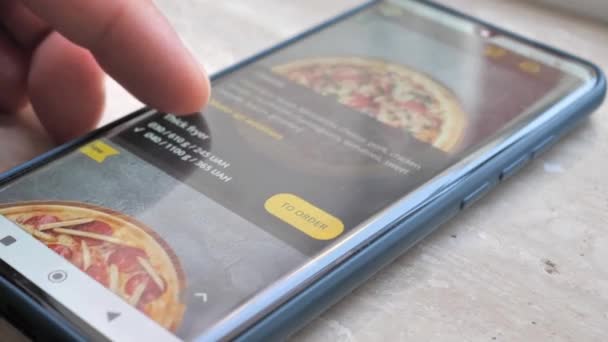 Process Selecting Order Takeaway Food Pizza Online Mobile App Using — Stok Video