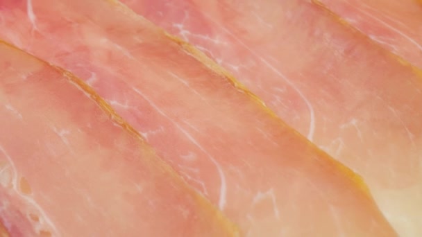 Jamon Dry Cured Ham Produced Spain Texture Close Resolution Food — Stockvideo