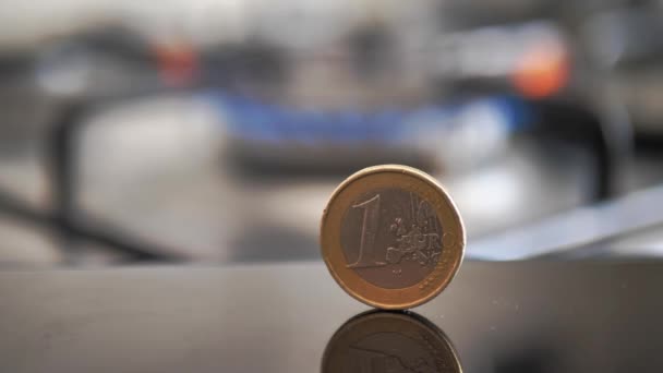 One Euro Coin Background Gas Flame — Stock videók