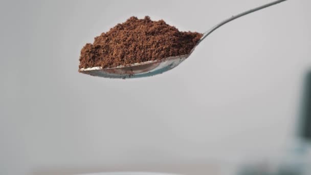 Ground Coffee Closeup Poured Spoon — Vídeo de Stock