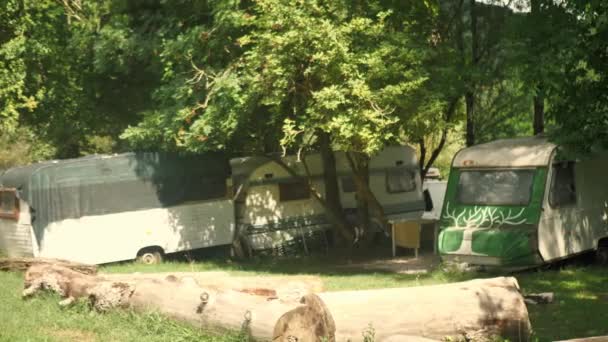 Old Camper Van Standing Parking Lot — Αρχείο Βίντεο