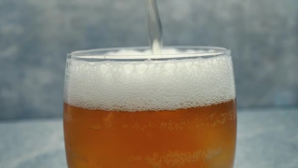 Macro Shot Pouring Beer Glass Slow Motion — Stock Video