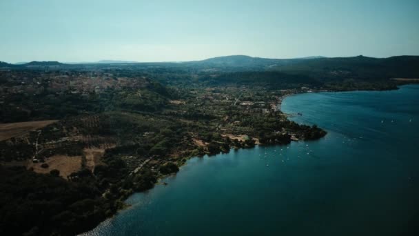 Panoramic View Lake Bracciano Aerial Shot Drone Coast Bracciano Lake — Stockvideo