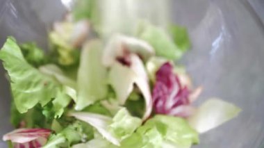 Kaseye düşen taze salata, marul salatası.