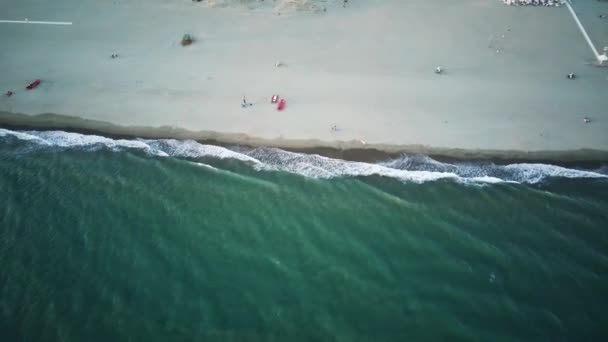 Aerial Front View Beach Sea Sand Palms Drone View Beautiful — Vídeos de Stock