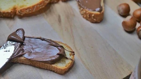 Nut Sandwich Krim Nougat Dengan Coklat Top View — Stok Foto