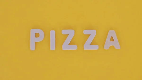 Pizza Inscription Wooden Numbers Yellow Background — Stock Photo, Image