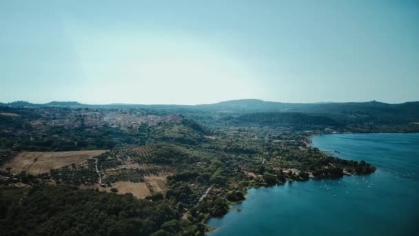 Panoramic View Lake Bracciano Aerial Shot Drone Coast Bracciano Lake — Vídeos de Stock