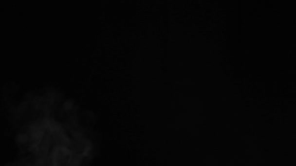 暗い背景にスローモーションで柔らかい霧 黒を基調としたリアルな雰囲気灰色の煙 ゆっくりと浮く白い泡が立ち上がります 概要ヘイズクラウド アニメの霧効果 煙道効果 — ストック動画