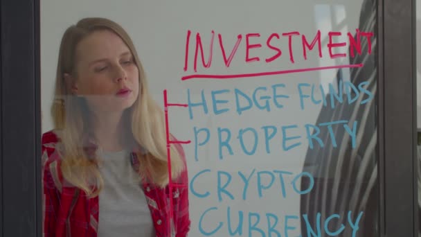 Düşünceli Orta Yaşlı Kadın Yatırımcı Kar Elde Etme Umuduyla Tasarruflarını — Stok video