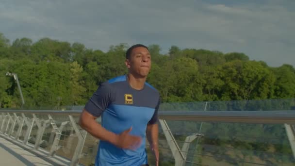 Porträtt Aktiva Motiverade Stilig Muskulös Bygga Afrikansk Man Sport Jersey — Stockvideo