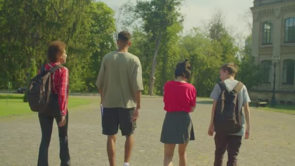 Gruppe Fröhlich Attraktiver Studenten Verschiedener Rassen Die Klassenkameraden Zum Abschied — Stockvideo