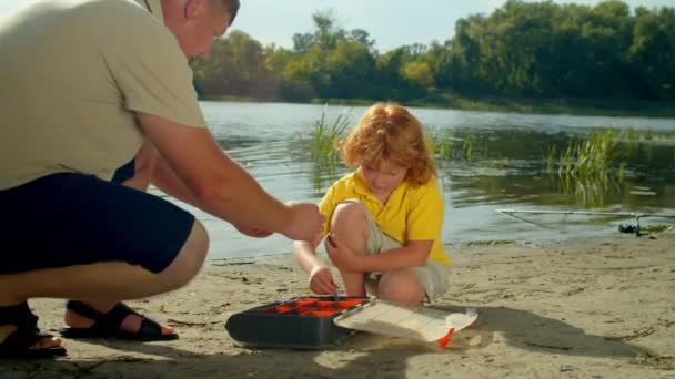 Portrait Lovely Engrossed Red Haired Elementary Age Fisher Boy Learning — Stock Video