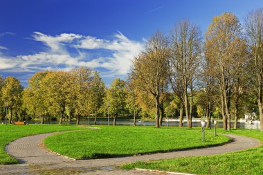 Mavi gökyüzü ile yeşil park
