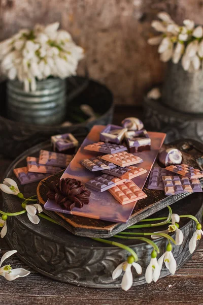 Assortiment Bonbons Couleur Luxe Bonbons Chocolat Faits Main Exclusifs Printemps — Photo