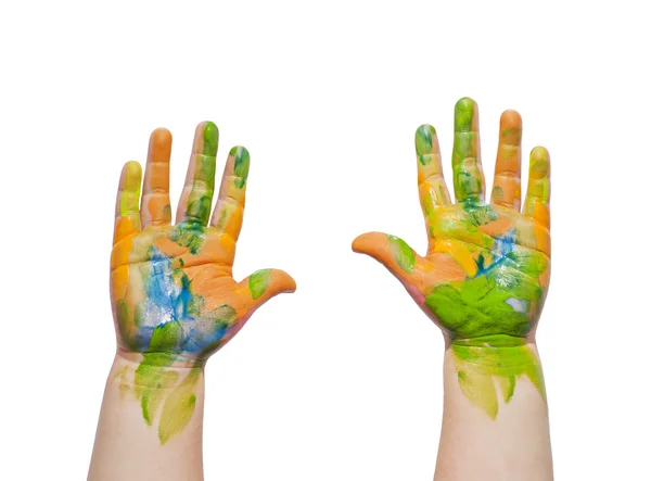 Painted hands of child isolated on white background — Stock Photo, Image