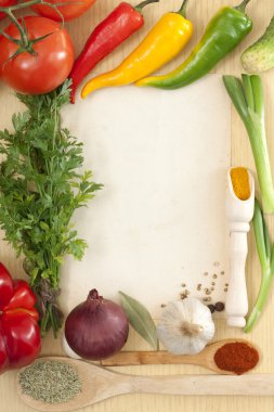 baharat ve sebzeler sınır ve yemek tarifleri için boş sayfa