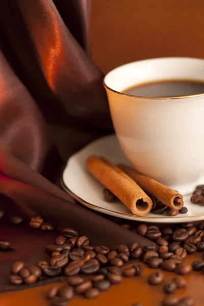 Taza de café con canela y frijoles — Foto de Stock