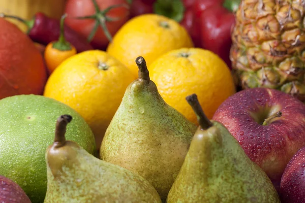 Owoce i warzywa kolorowe asortyment mieszany zbliżenie — Zdjęcie stockowe