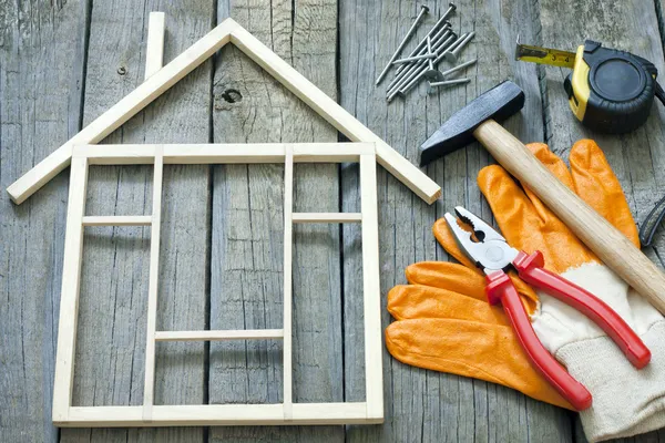 Dom budowlane remont streszczenie tło i narzędzia — Zdjęcie stockowe