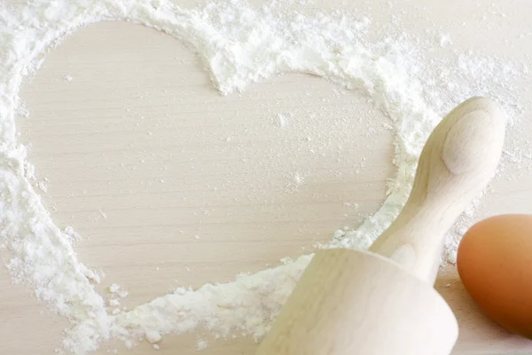 Heart of the flour baking background concept — Stock Photo, Image